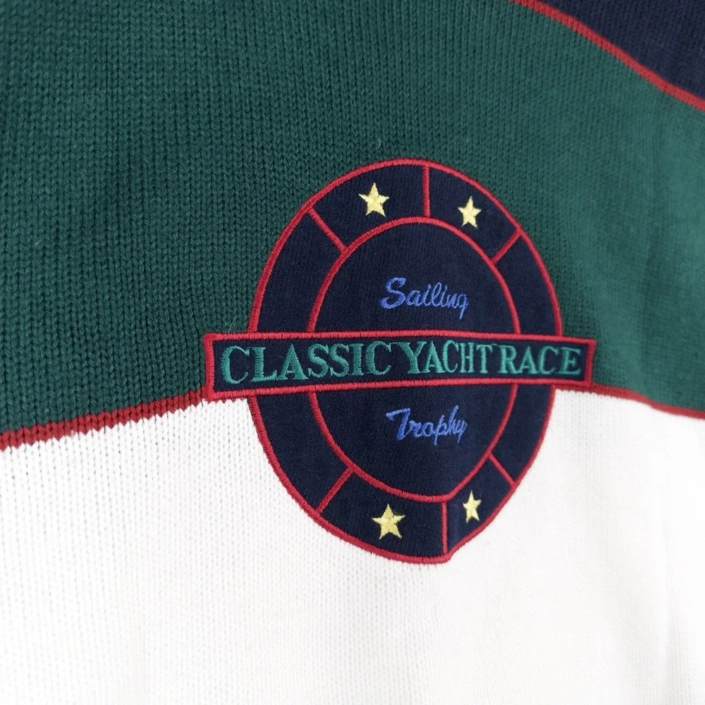 90's Vtg Embroidered Classic Yacht Club Racing Sweater Acrylic Color Block